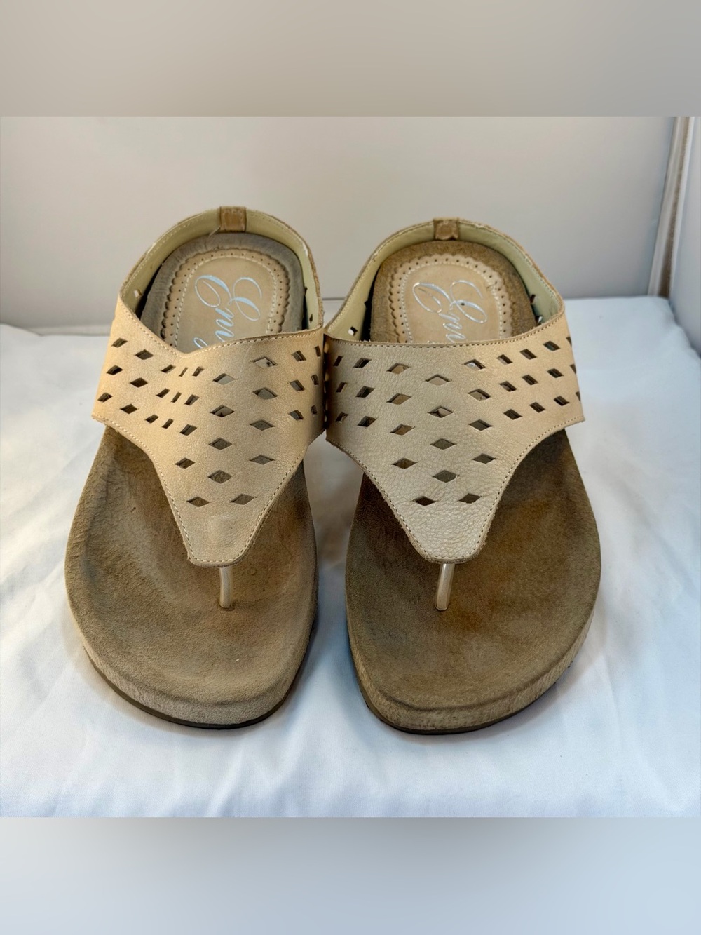 Envy Malibu Beige Perforated Thong Sandals